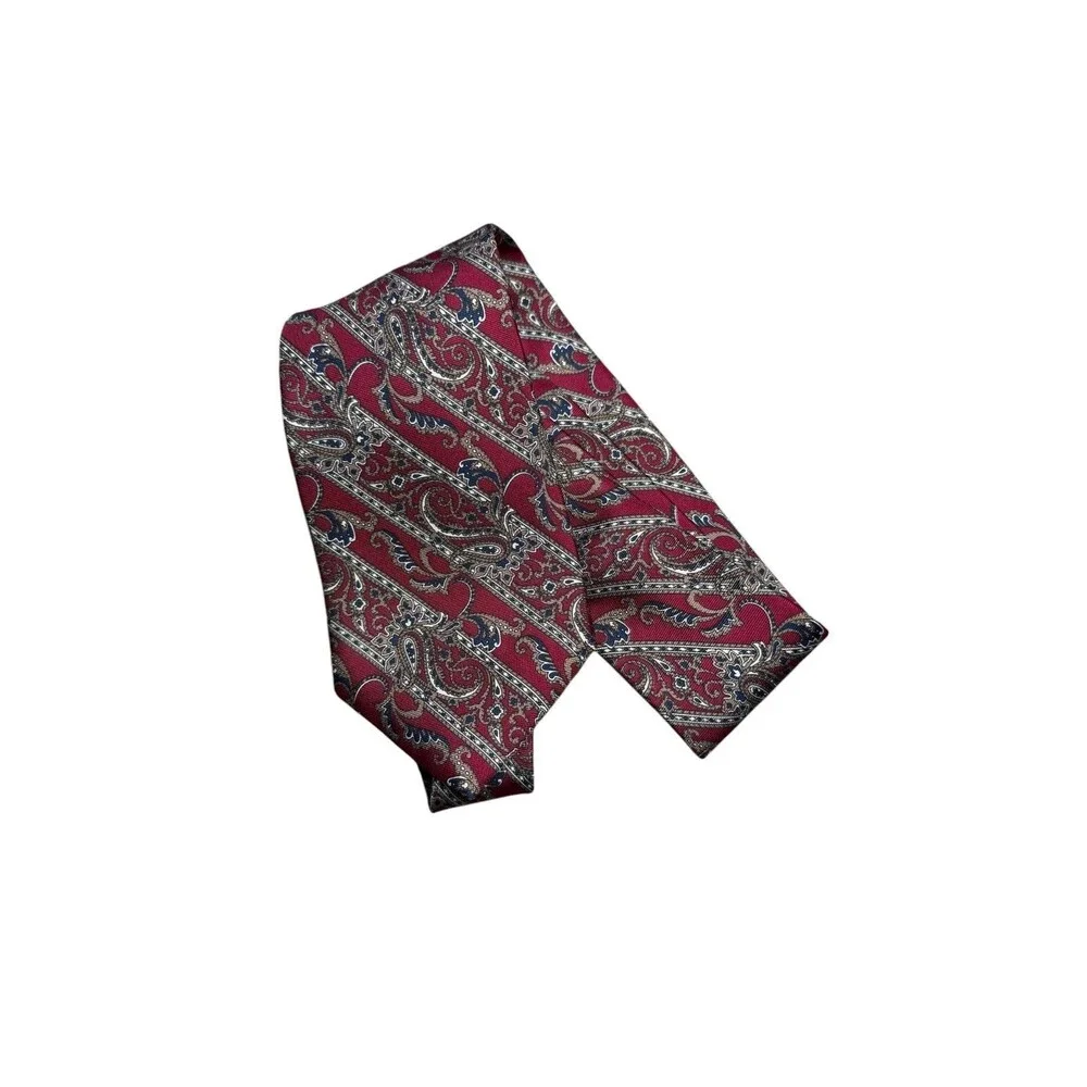 Christian Dior Paisley Silk Necktie Burgundy Navy Vintage Designer Men's